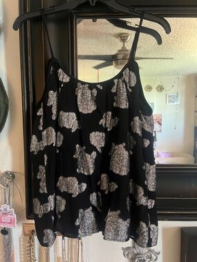 Lucky Brand Black Camisole Tank with Metallic Silver Floral Print